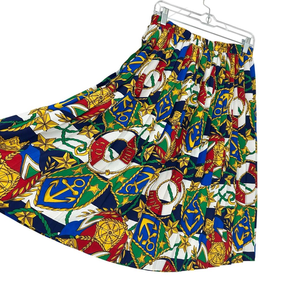 Vintage Andrea Gayle Womens M Pleated Skirt Nautical Artsy Vacation Colourful